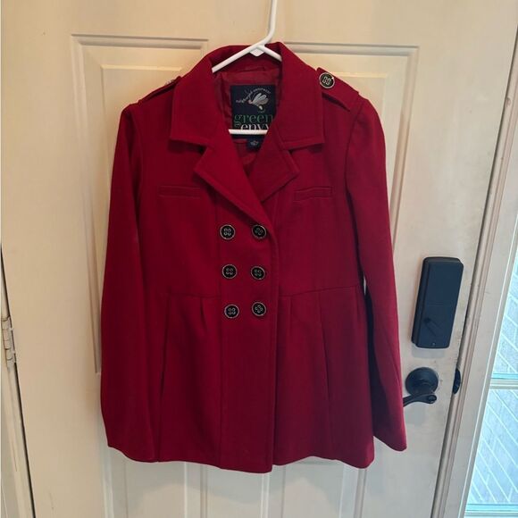 Green with Envy Red Double-Breasted Pea Coat - Picture 2 of 5
